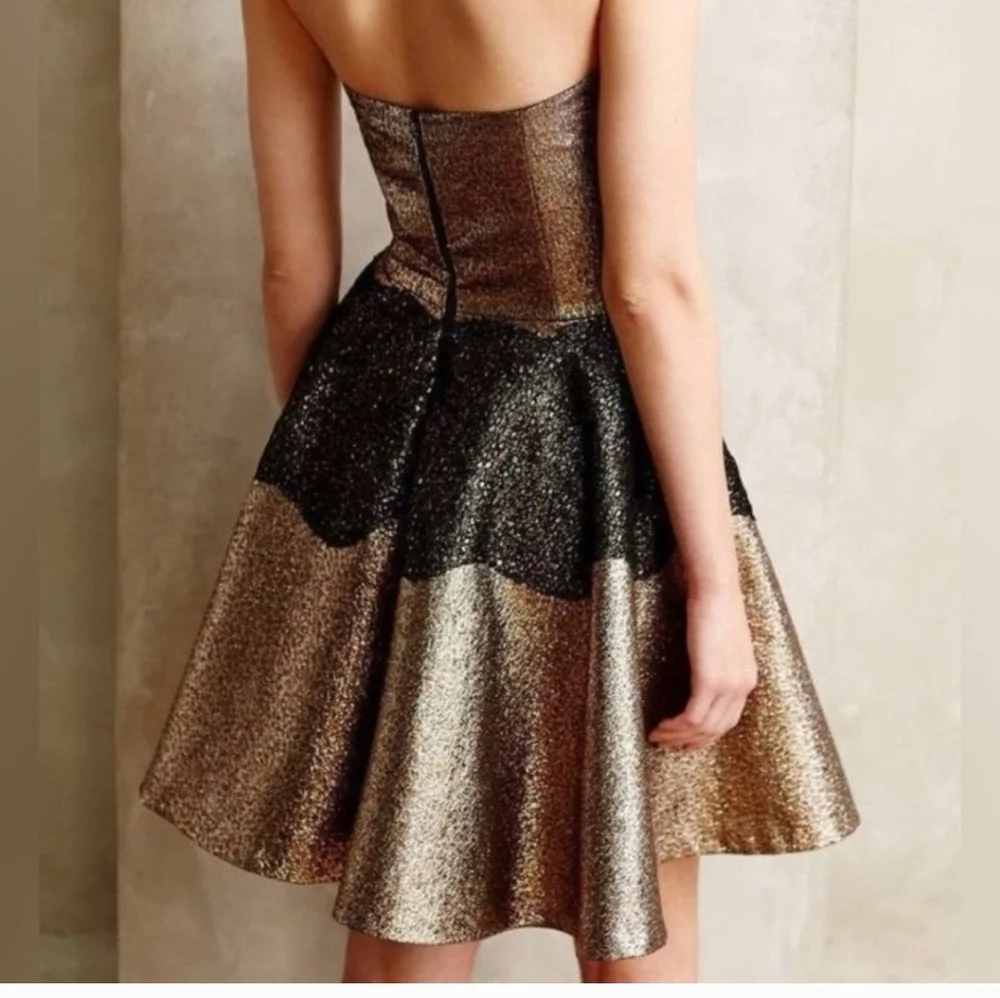 Anthropologie Sachin and Babi Foil Brocade Mini Dress size 8 black and gold - Picture 3 of 16